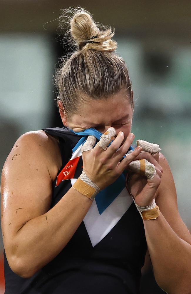 Janelle Cuthbertson is one of the hard-luck stories for Port Adelaide. Picture: Darrian Traynor/Getty Images.