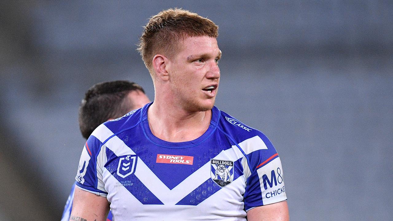 Dylan Napa of the Bulldogs looks on during the round two NRL match between the Canterbury-Bankstown Bulldogs and North Queensland Cowboys at ANZ Stadium, in Sydney, Thursday, March 19, 2020. (AAP Image/Dan Himbrechts) NO ARCHIVING, EDITORIAL USE ONLY