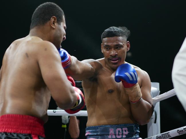 Jermaine Pangai defeats Nepote Dawadawa by first-round TKO at the Battle of the Reef fight night at the Townsville Entertainment and Convention centre, October 7 2023. Picture: Blair Jackson.