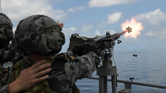 Operation Kakadu in action from the HMAS Perth. Picture: (A)manda Parkinson