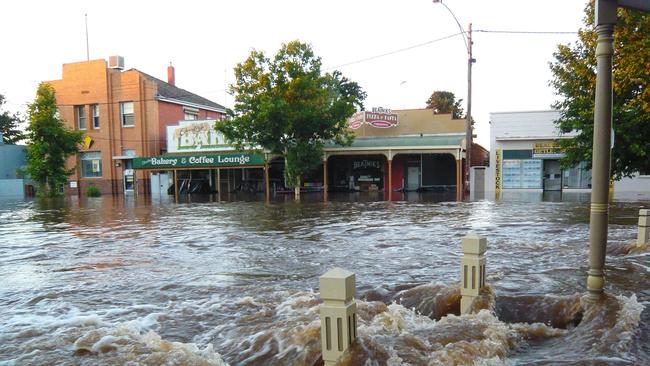 The main street of Charlton, along with about 80 per cent of the town, was inundated by floods in January 2011. Picture: News Corp Australia