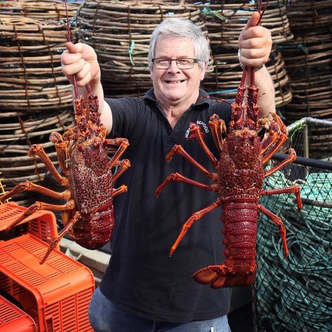 Mark Hursey pictured with some Tasmanian rock lobster. Photo: Supplied