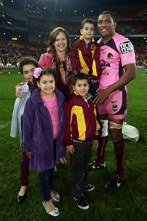 <p>NRL Rd 16 Brisbane Broncos v South Sydney Rabbitohs:  Petero Civoniceva with wife Bonnie and kids Kaden, Tallulah, Ruby and Jacobi. Pics Adam Head Picture: Adam Head</p>