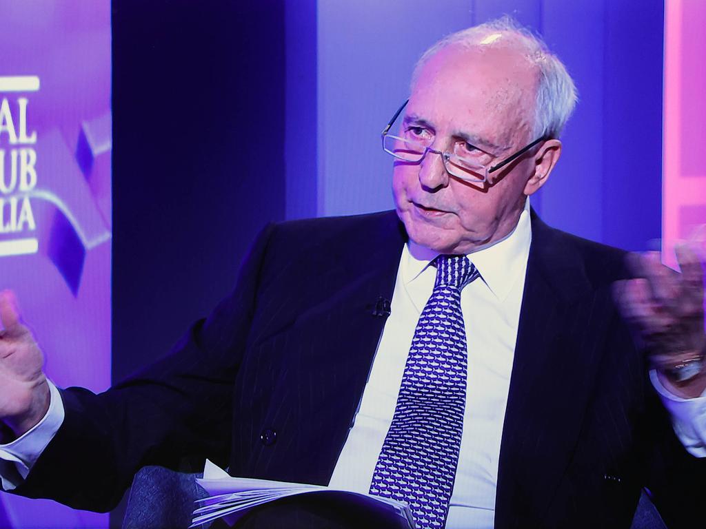 Former Prime Minister Paul Keating via video at the National Press Club. Paul Keating served as the 24th Prime Minister of Australia from 1991 to 1996. Picture: NCA NewsWire / Gary Ramage