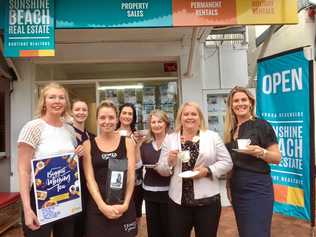 CUPPA TIME: Sunshine Beach Real Estate's Penny Gardner, left, Caitlyn McConnell, Rachael from Costa, Emily Brett, Sue Jess, Amanda Williams and Karen Brown.