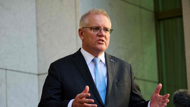 Scott Morrison is contesting an unconventioanl political environment when 60 per cent of the population is in some form of state-imposed lockdown. Picture: AFP