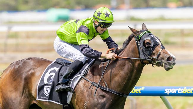 Sparkup, ridden by Ben Price, wins at Morphettville on Saturday. Picture: Makoto Kaneko