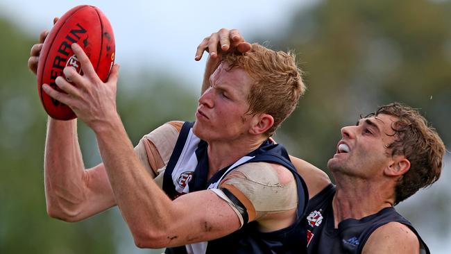 Avondale Heights skipper Matt Darby marks. Picture: Tim Carrafa