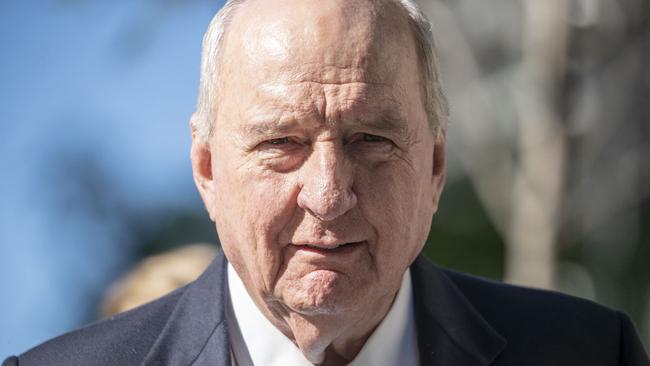 Radio broadcaster Alan Jones arrives at the Supreme Court in Brisbane, Monday, May 21, 2018. The Toowoomba-based Wagner family are suing the talkback radio host over comments he made during 32 broadcasts in 2014 and 2015. (AAP Image/Glenn Hunt) NO ARCHIVING