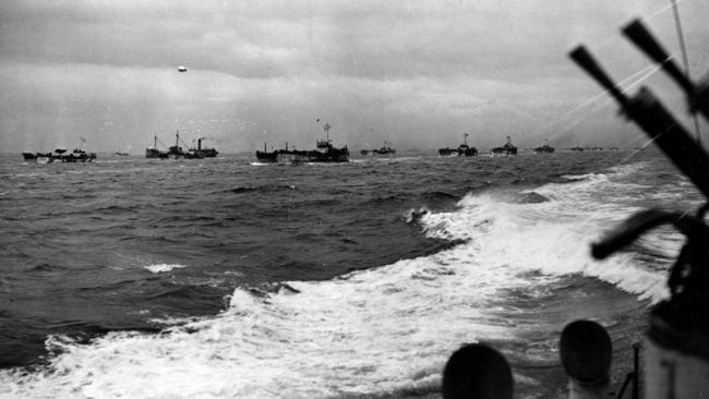 Landing craft being escorted towards the Normandy beaches by the Royal Navy. Pic: British Armed Forces