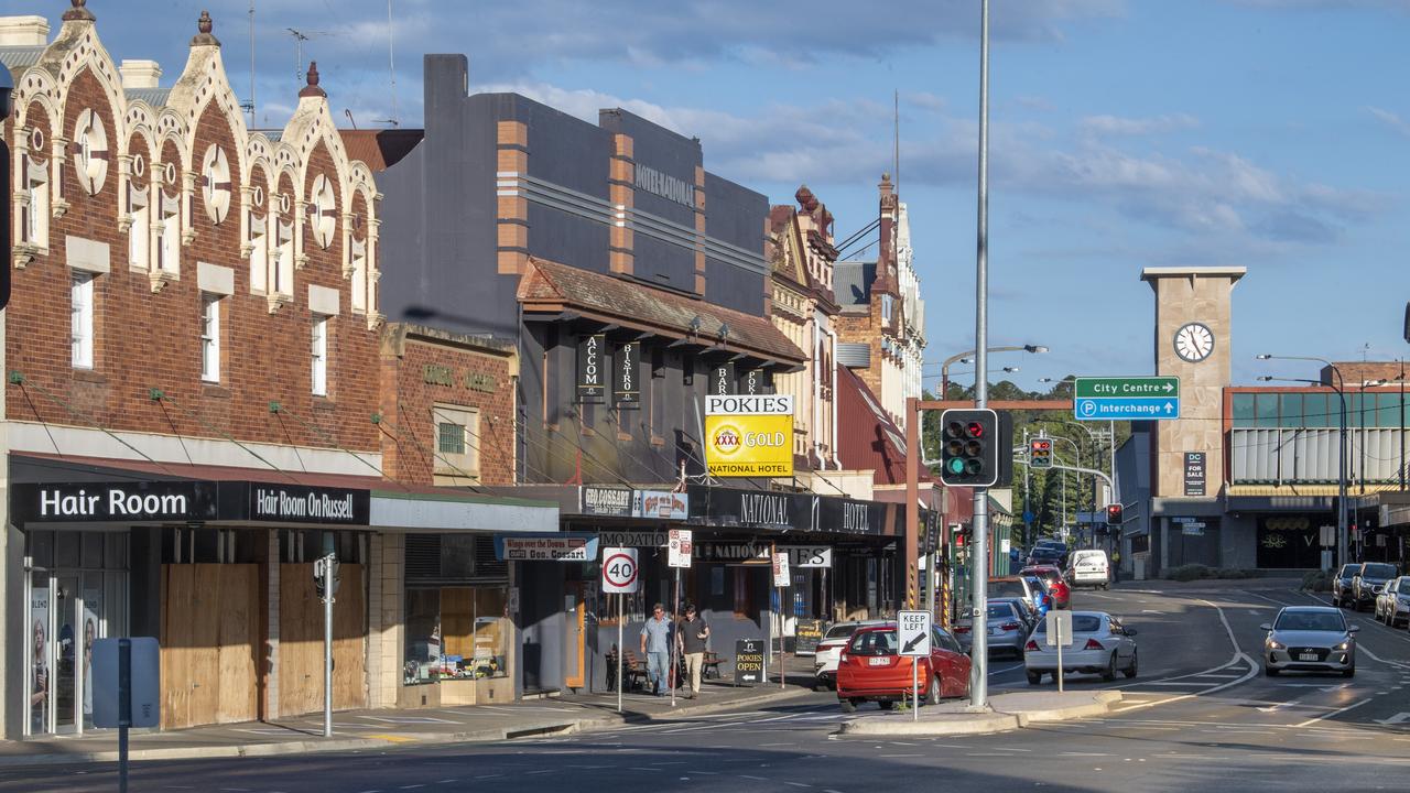 Russell St in the Toowoomba CBD, looking east.