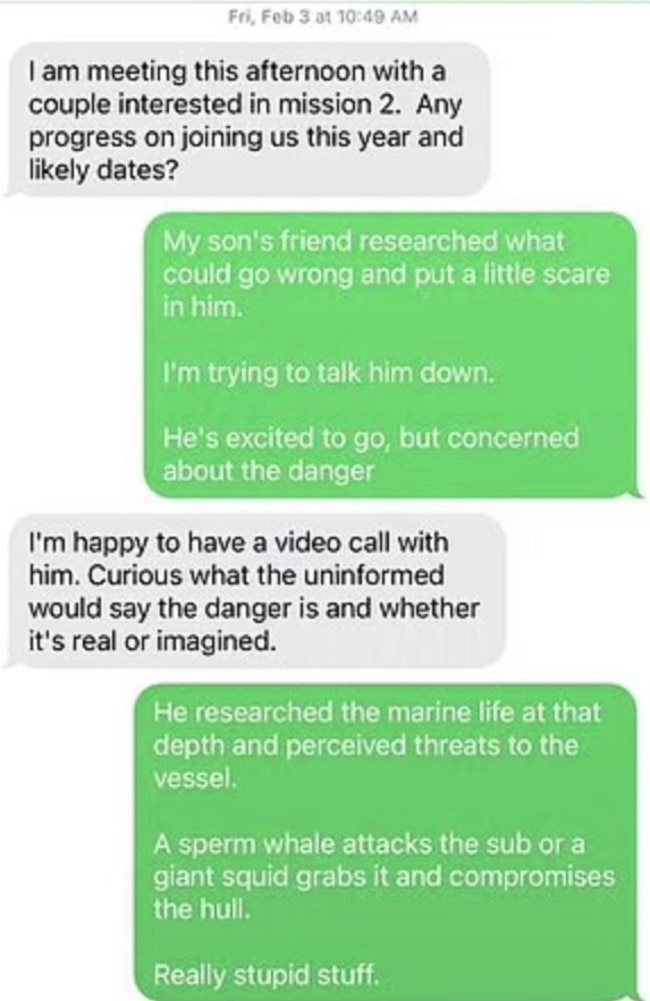 Jay Bloom disclosed text messages exchanged between himself and OceanGate CEO Stockton Rush in the months before the doomed expedition.