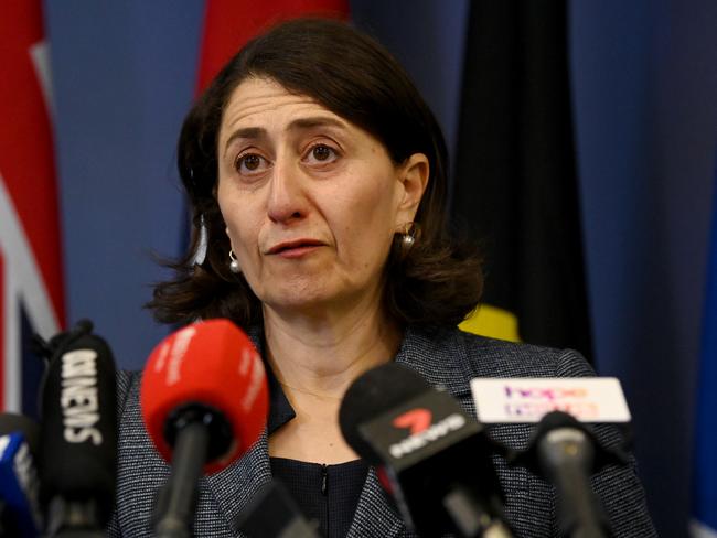 SYDNEY, AUSTRALIA - OCTOBER 01: New South Wales Premier Gladys Berejiklian speaks during a press conference on October 1, 2021 in Sydney, Australia. Gladys Berejiklian has announced her resignation as New South Wales premier after the Independent Commission Against Corruption (ICAC) announced it is investigating whether she breached public trust between 2012 and 2018. Berejiklian has also resigned as a member of parliament. (Photo by Bianca De Marchi - Pool/Getty Images)