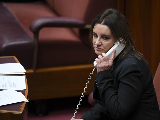 Senator Jacqui Lambie in the Senate chamber at Parliament House in Canberra on Tuesday. Picture: AAP/Lukas Coch