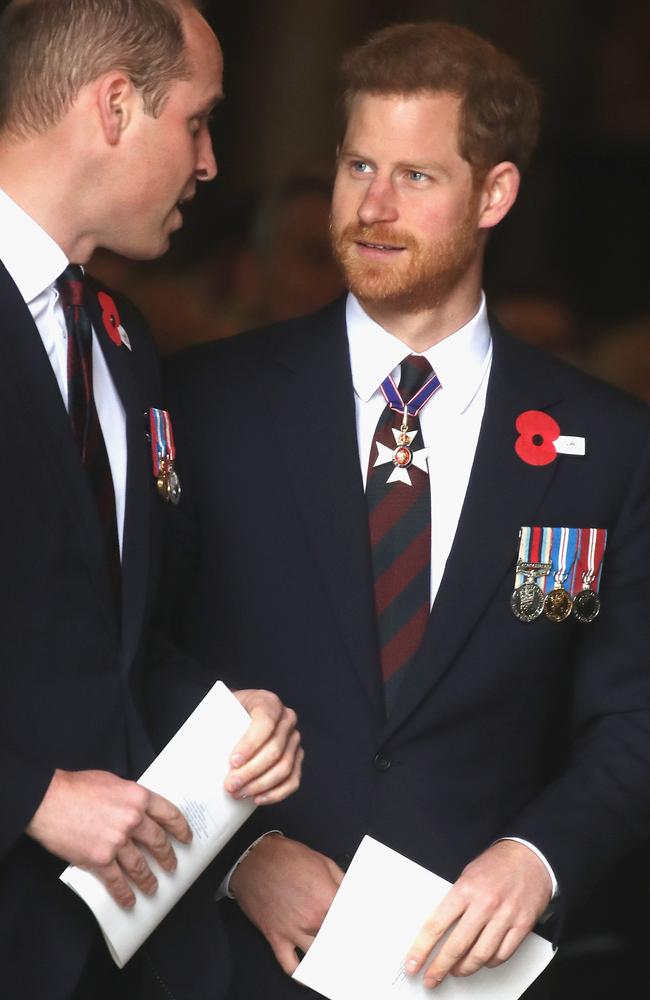 Prince William and new uncle Prince Harry attended a Westminster Anzac service. Picture: Chris Jackson/Getty Images