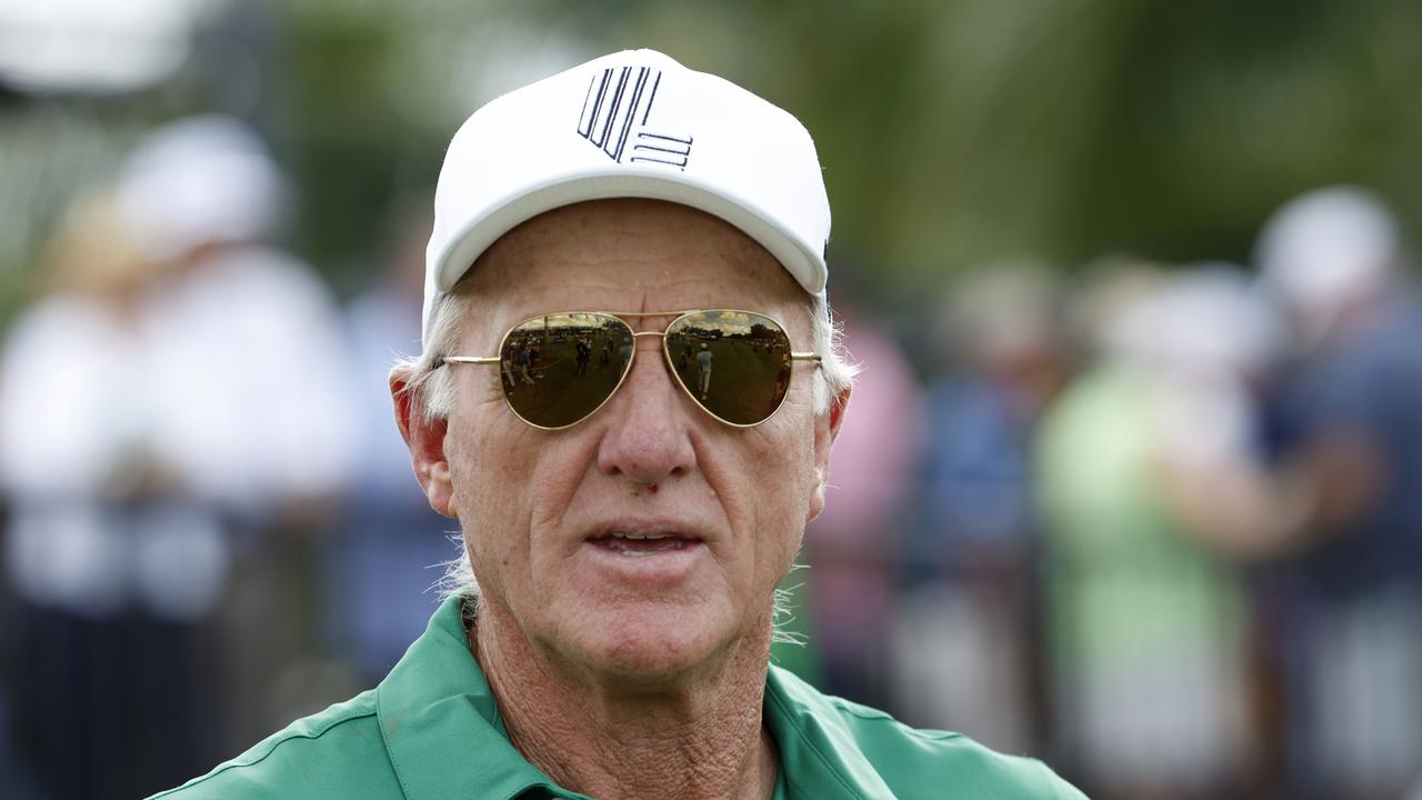 DORAL, FLORIDA – OCTOBER 20: LIV Golf CEO, Greg Norman looks on during Day One of the LIV Golf Invitational – Miami at Trump National Doral Miami on October 20, 2023 in Doral, Florida. (Photo by Cliff Hawkins/Getty Images)