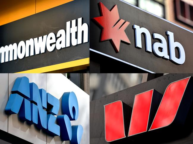 A composite image of signage of Australia's 'big four' banks ANZ, Westpac, the Commonwealth Bank (CBA) and the National Australia Bank (NAB) signage in Sydney, Saturday, May 5, 2018. (AAP Image/Joel Carrett) NO ARCHIVING