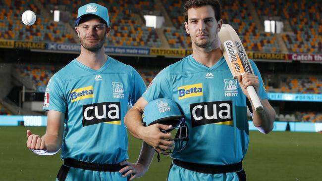 Mark Steketee and Jack Wildermuth from the Brisbane Heat pictured at the Gabba earlier this month.