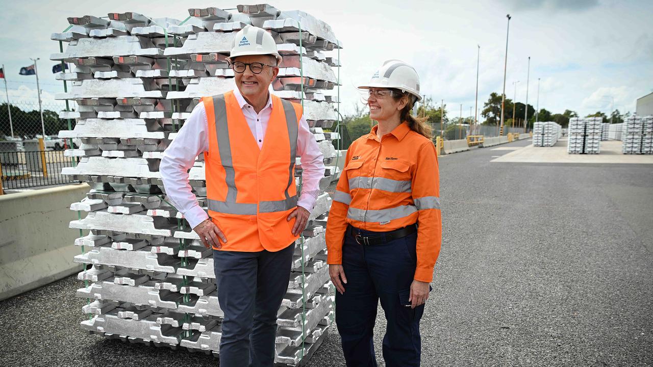 Prime Minister Anthony Albanese meets with Kellie Parker, Rio Tinto, Chief Executive, Australia, during a tour of the Boyne Smelters aluminium plant, in Gladstone , QLD. pic Lyndon Mechielsen