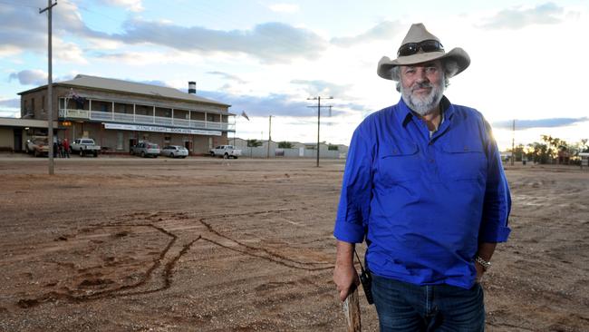 Marree Hotel publican Phil Turner pictured out front of his pub wants the eroding Marree Man restored. Picture: Tricia Watkinson.