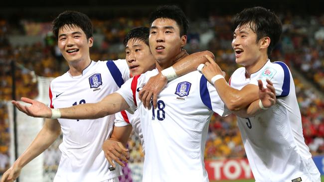 Lee Jung-hyub celebrates his match-winning goal.