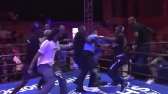 The referee was being dragged away before the thugs unloaded. Photo: X
