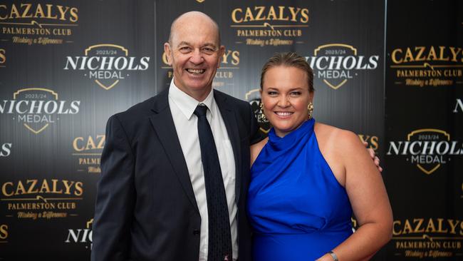 Stu Davis and Amy Culpitt at the 2023-24 NTFL Nichols awards night. Picture: Pema Tamang Pakhrin