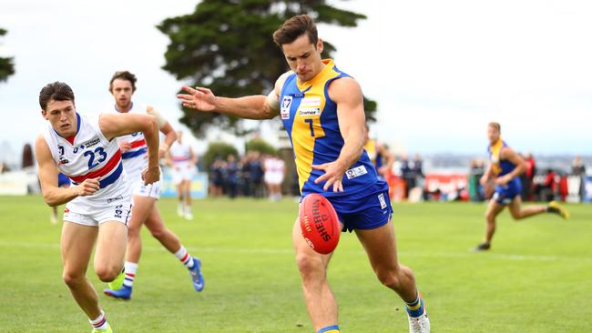 Mitchell Hibberd in action for Williamstown in the VFL in 2019. Picture: Kelly Defina/Getty