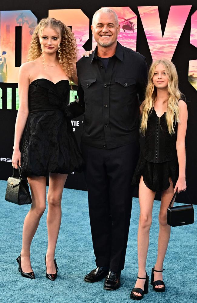 Eric Dane and his daughters Billie Beatrice Dane and Georgia Dane pictured on May 30, 2024. Picture: Frederic J. Brown/AFP