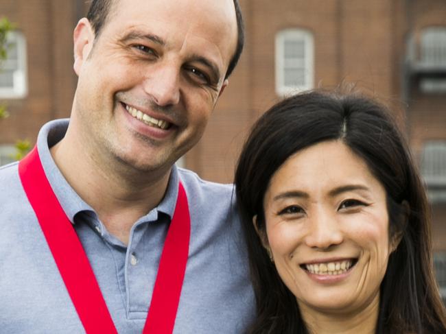 Pride of Australia VIC winner Mat Bowtell with his wife Yuka Kashimura. Picture: Dylan Robinson