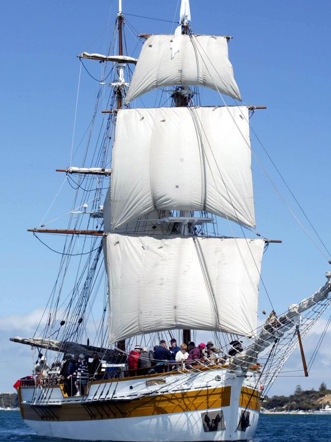 A replica of HMS Lady Nelson in the 2003 bicentenary commemoration of European settlement in Sorrento. Picture: Mike Keating