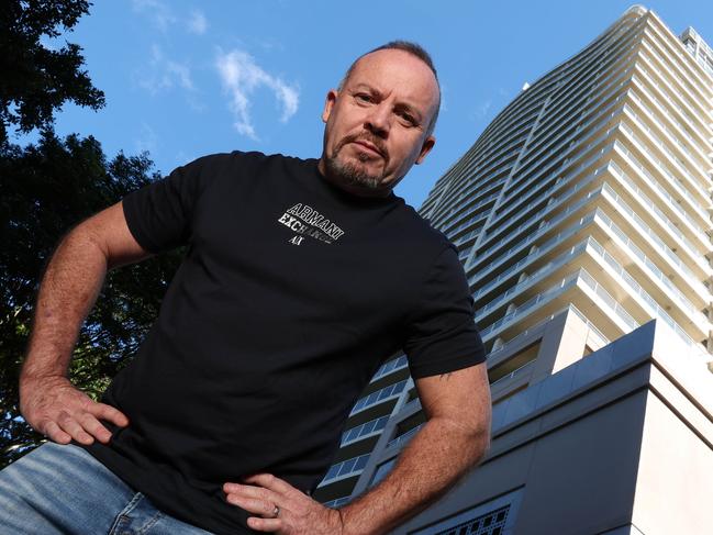 Jason Sharp at his unfinished unit after a construction company collapsed, he paid insurance premiums to the QBCC home warranty scheme that they collected but wonÃt honour, Brisbane. Picture: Liam Kidston