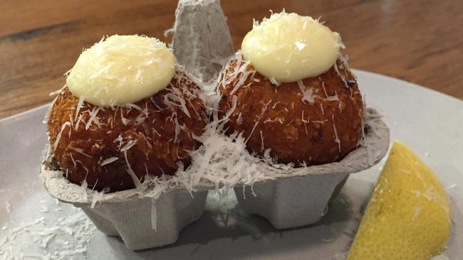 Arancini Balls served in egg crates at High St Depot.