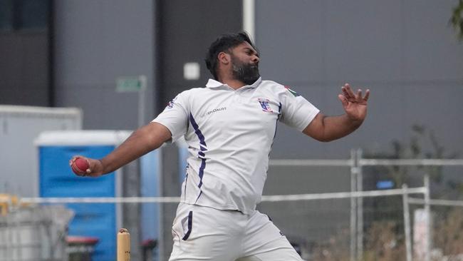 DDCA Turf 2 grand final: HSD v Parkmore Pirates. Pirates bowler Niranjen Kumar. Picture: Valeriu Campan