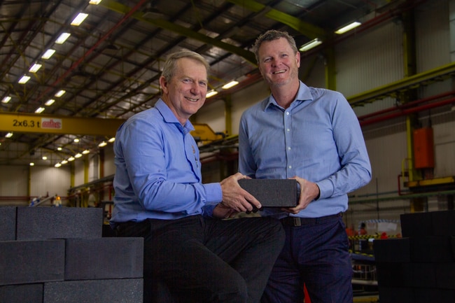 MGA Thermal chief scientist Erich Kisi and chief executive Mark Croudace with the company’s renewable energy blocks.