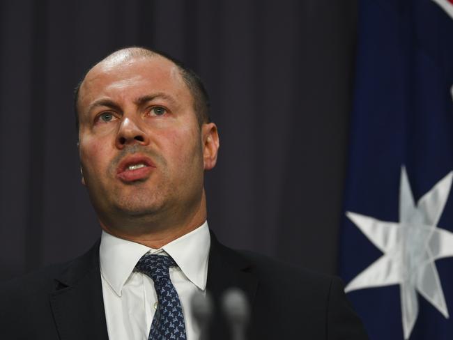 Australian Federal Treasurer Josh Frydenberg speaks to the media during a press conference at Parliament House in Canberra, Tuesday, February 25, 2020. (AAP Image/Lukas Coch) NO ARCHIVING