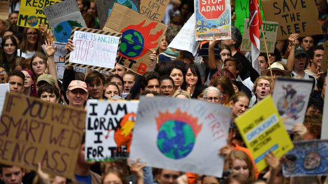 Students take part in a climate change protest in Sydney. Picture: AFP