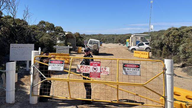 Whalers Way entrance was blocked by police and security on Friday in anticipation of the launch.