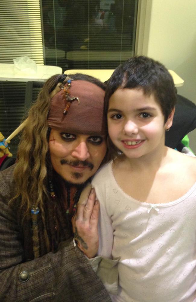 Johnny Depp visits Sienna McColl at Lady Cilento Hospital at South Brisbane in July 2015. Picture: Supplied