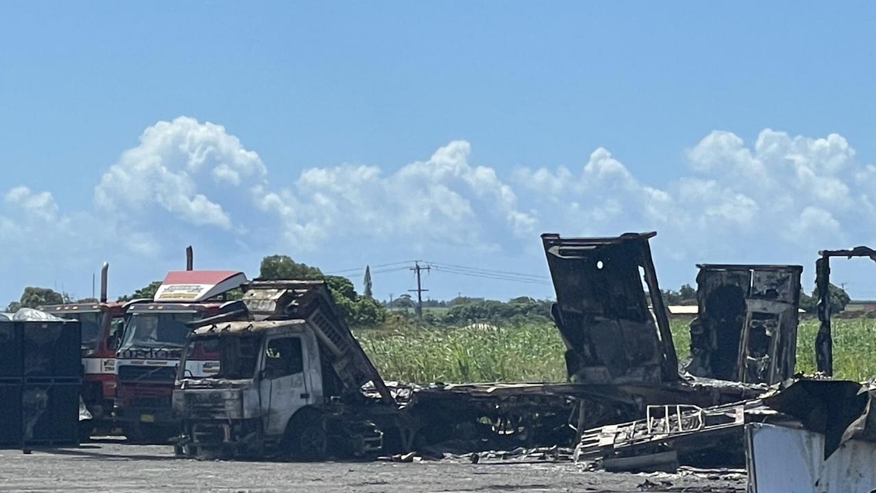 A truck at the depot was destroyed in the blazing fire.