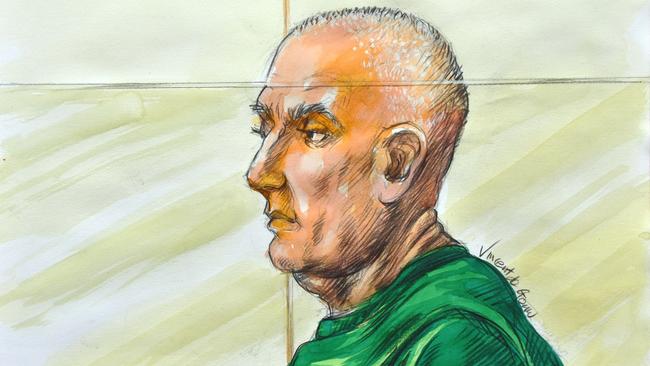 Court sketch of Chris Dawson at the Supreme court in Sydney being sentenced for killing his wife Lynette. Picture: Vincent de Gouw/ NCA NewsWire