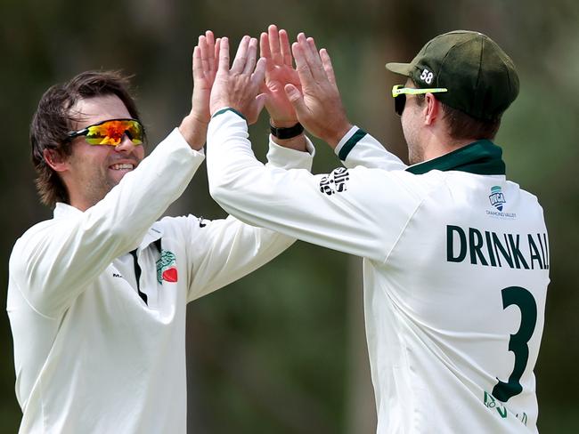 North Eltham Wanderers celebrate taking a wicket during the Diamond Valley Cricket Association Barclay Shield Round 13 match between North Eltham Wanderers and Macleod at Eltham North Reserve in Melbourne, Victoria on February 22, 2025. (Photo by Josh Chadwick)