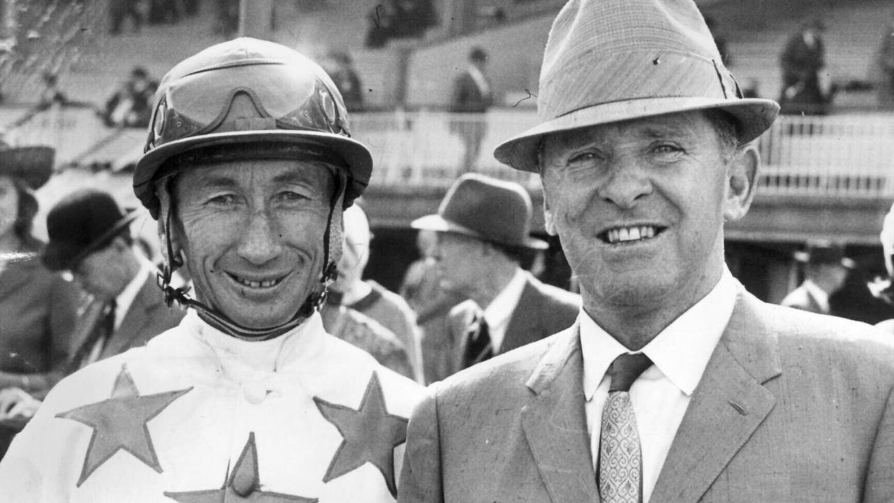 (L-R) Trainer Tommy Smith and Jockey George Moore /file /pic /from /1966 - sport horseracing