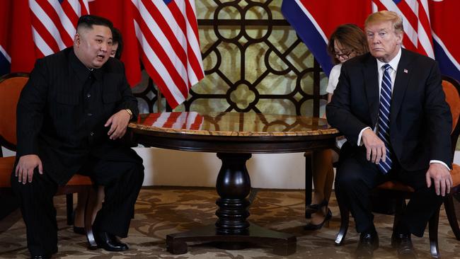 President Donald Trump meets North Korean leader Kim Jong Un, Thursday, Feb. 28, 2019, in Hanoi. (AP Photo/ Evan Vucci)