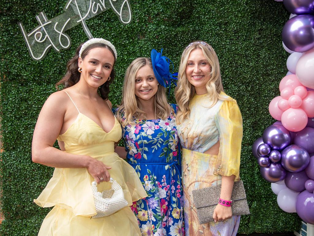 Isabelle Harris (left) with Santeesha Fowkes and Mieke Koorts. IEquine Toowoomba Weetwood Raceday - Clifford Park Saturday September 28, 2024 Picture: Bev Lacey