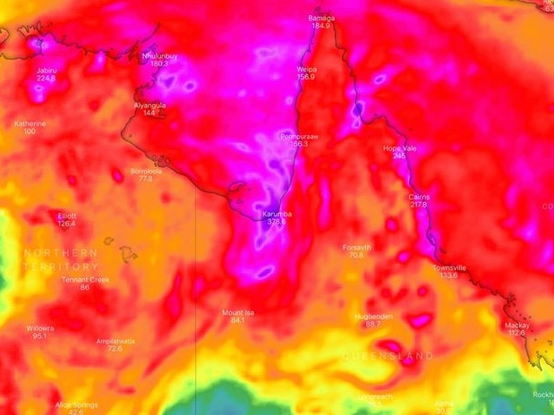 The 10 day rainfall outlook in Australia. Picture: Windy via Thomas Hinterdorfer: Extreme Weather Chaser