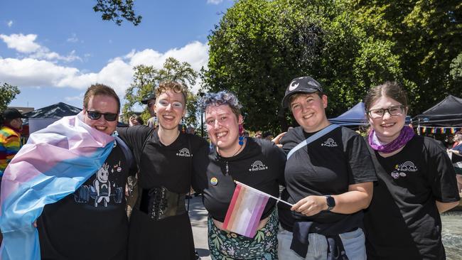 Blair Moran, Apollo, Max Power, Zoe and Sae at TAS Pride Parade. Picture: Caroline Tan