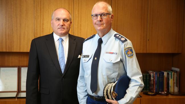 Corrective Services minister David Elliott with Prisons Commissioner Peter Severin. Picture: Bob Barker