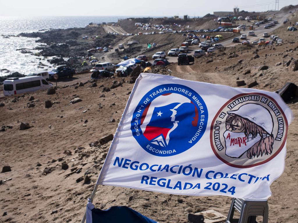 The view at the camp site of workers from the Escondida copper mine during the strike. Picture: AFP