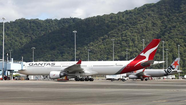 Planes grounded at the Cairns International Airport. Picture: Brendan Radke